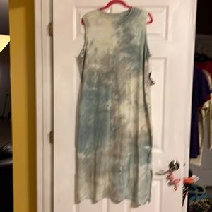 Selling a tie dye, light green sleeves less dress, about 48 inches long .